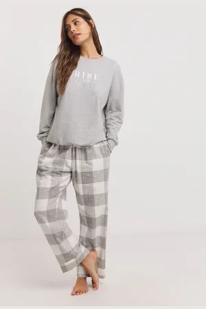 Simply Be Womens 100% Cotton Sweatshirt With Check Pyjamas Bottoms