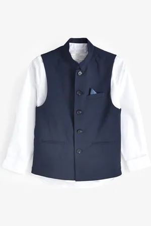 Next Boys Navy Nehru Collar Waistcoat & Shirt Set (3-16yrs)