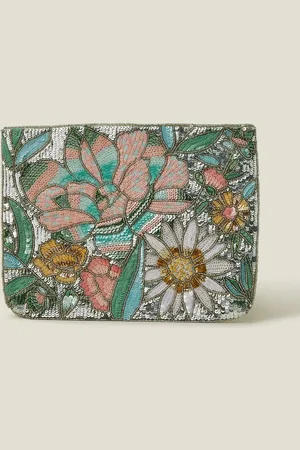 Accessorize Black Hand Beaded Daisy Wristlet Clutch Bag One