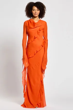 DASKA Circe Maxi Dress With Long Sleeves And Ruffle Details S
