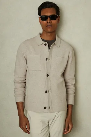 Reiss Mens Oatmeal Forester Knitted Button-Through Jacket