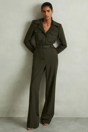 Reiss Dark Green Ray Belted Utility Jumpsuit AU 4