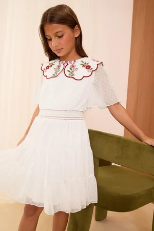 Love & Roses Girls Embrodiered Collar Dress (5-16yrs)