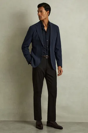 Reiss Mens Navy Charles Checked Single Breasted Blazer