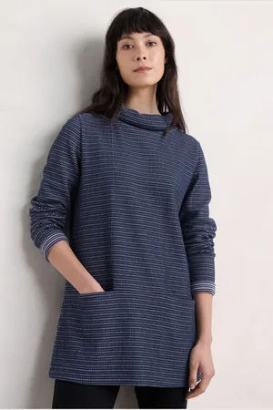 Seasalt Cornwall Blue 100% Cotton Mawgan Porth Jacquard Jersey Tunic AU 18