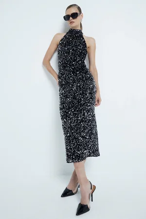 River Island Velvet Halter Sequin Detail Midi Dress AU 8