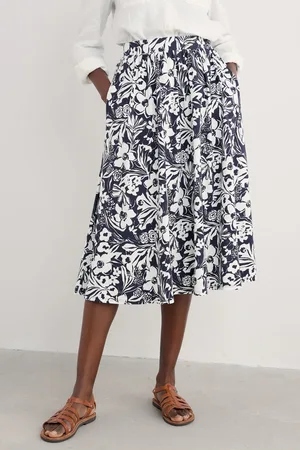 Seasalt Cornwall Ready Sail Printed Jersey Midi Skirt AU 18