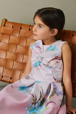 Reiss Girls Marti 9-13 yrs Floral Scuba Twist Fit-and-Flare Dress