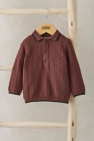 Mamas & Papas Boys Long Sleeve Knit 100% Cotton Polo Shirt