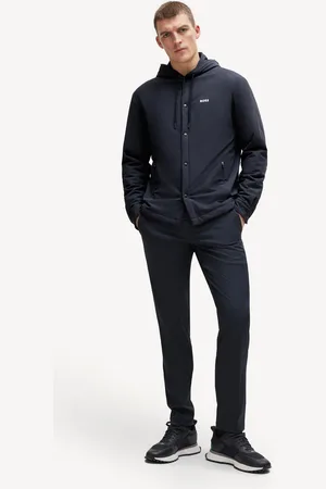 HUGO BOSS Mens Navy Button Up Hooded Overshirt Jacket