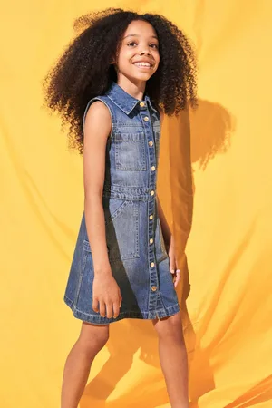 River Island Girls Girls 100% Cotton Denim Pinafore Dress
