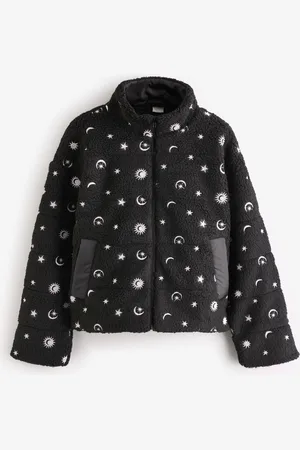 Skinnydip Womens Sherpa Cropped Jacket with Embroidery