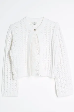 River Island White Girls Lace Back Cardigan 7