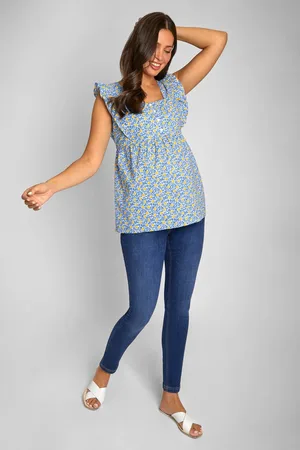 JoJo Maman Bébé Womens Lemon Print Frill Sleeve Maternity Top