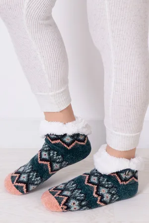 Totes Womens Ladies Crop Chenille Knitted Slipper Socks