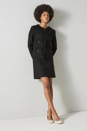 LK Bennett Black Cotton Blend Tweed Charlie Jacket AU 16