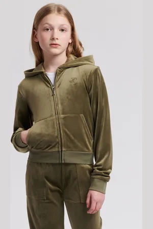 Juicy Couture Girls Girls Tonal Velour Zip Through Hoodie