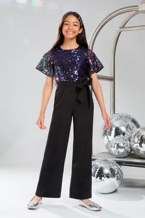 Lipsy London Black Sequin 2-in-1 Party Jumpsuit (5-16yrs) 10 Years (140cm)