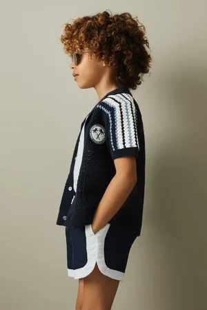 Reiss Boys Navy Sandy 9-13 yrs Knitted Cotton Cuban Collar Shirt