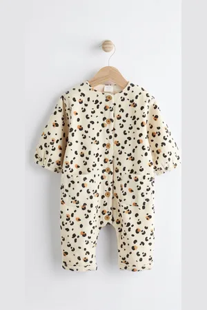 Next Girls / Tan Brown Leopard Print Baby Corduroy Romper (0mths-2yrs)