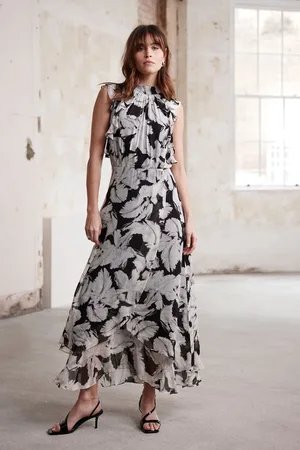 mint&berry Feather Print Midi Dress AU 12