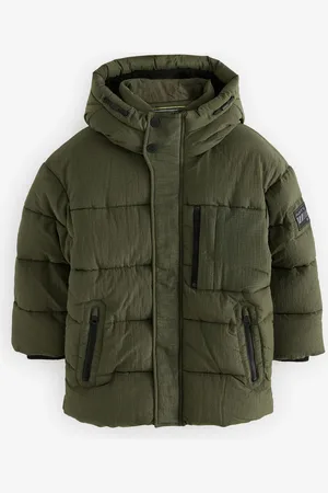 Next Boys Khaki Utility Fleece Lined Hooded Padded Puffer Coat (3-16yrs)