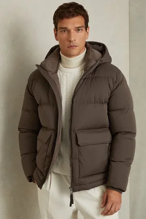 Reiss Mens /Stone Cranum Quilted Shell Puffer Down Jacket