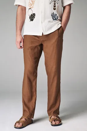 Next Mens Rust 100% Linen Drawstring Trousers