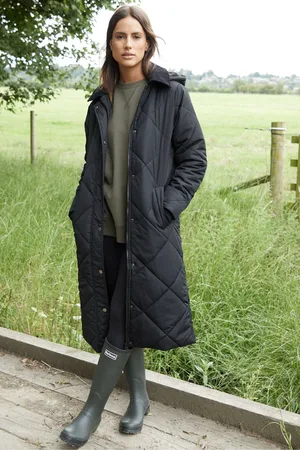 Threadbare Womens Padded Diamond Quilted Longline Barn Jacket with Removable Hood