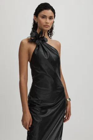 Halston Heritage Faux Leather One-Shoulder Maxi Dress AU 8
