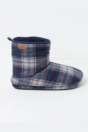Fat Face Mens FatFace Sussex Navy Check Boot Slippers