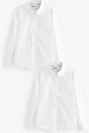 Clarks Girls Long Sleeve Girls School Shirts 2 Pack