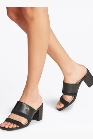 Tommy Hilfiger Black Leather And Suede Block Heeled Mules AU 6 (EU 37)