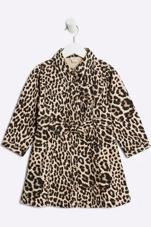 River Island Girls Girls Denim Leopard Print 100% Cotton Dress