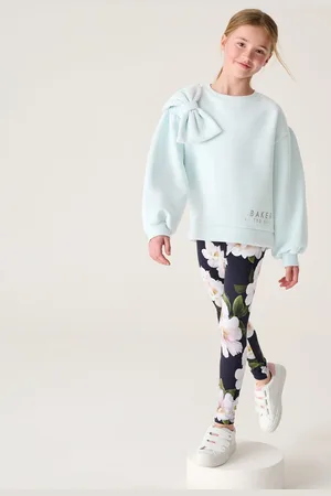Ted Baker Girls Bow 100% Cotton Sweater and Floral Leggings Set