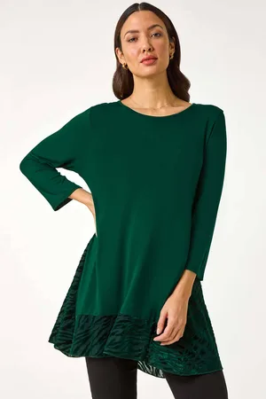 Roman Green Velvet Animal Print Hem Tunic Top AU 12