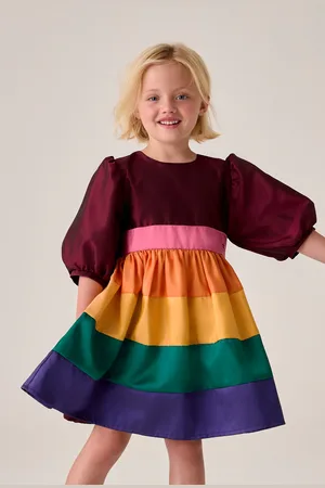 Little Bird Girls Multi Colourful Rainbow Striped Ocassion Dress