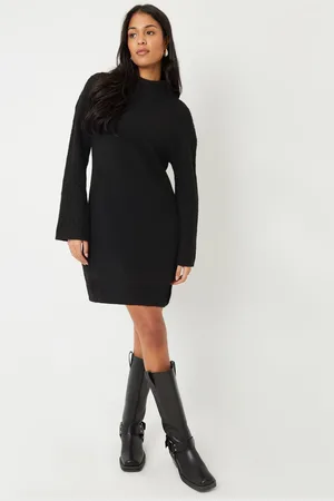 Threadbare Black Cable Sleeve Knitted Jumper Dress AU 12