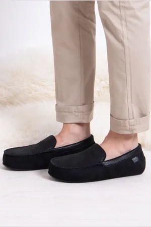 Totes Mens Mens Isotoner Square Patterned Smart Moccasin Slippers