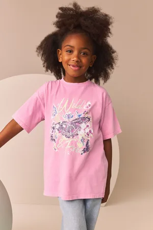 Next Girls /Green Oversized Embellished 100% Cotton Graphic T-Shirt (3-16yrs)