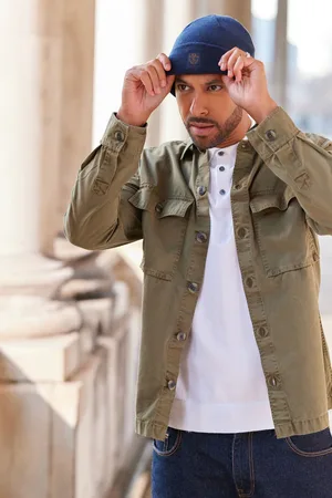Next Mens Khaki 100% Cotton Twin Pocket Shacket