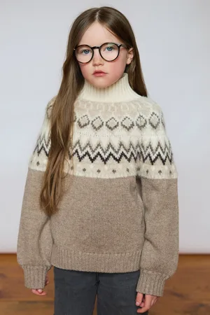 The Little Tailor Girls Kids Diamond Fairisle Knitted Christmas Jumper