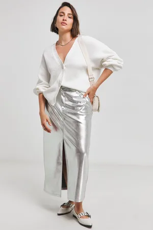 Simply Be Womens PU Maxi With Front Split Skirt