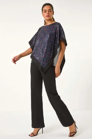 Roman Purple Sequin Overlay Stretch Tunic Top AU 16