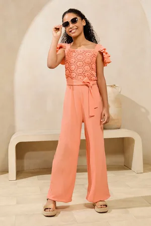 Lipsy London Coral Orange Crochet Holiday Shop Jumpsuit (5-16yrs) 9