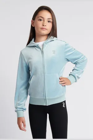 Juicy Couture Girls Aqua Diamanté Zip Through Hoodie