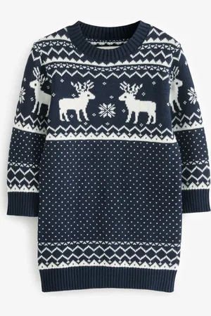 The Little Tailor Girls Kids Christmas Reindeer Fairisle Dress