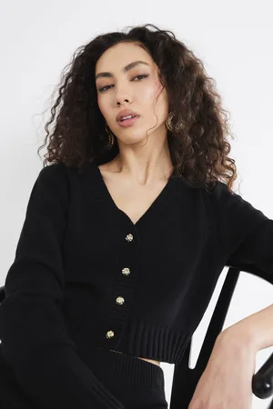 River Island Black Cropped V-Neck Cardigan AU 14