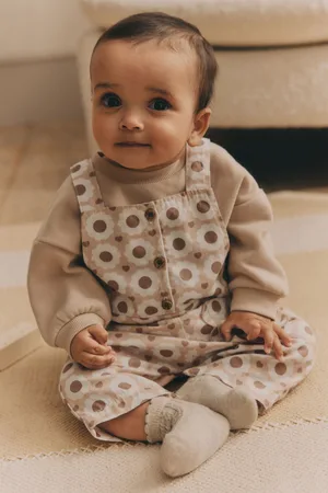 Next Tan Brown/Cream Floral Baby Dungarees and Bodysuit Set (0mths-2yrs) 3