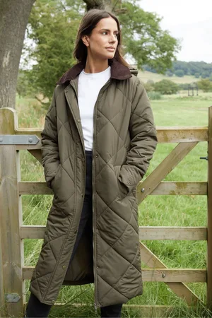 Threadbare Womens Padded Diamond Quilted Longline Barn Jacket with Removable Hood